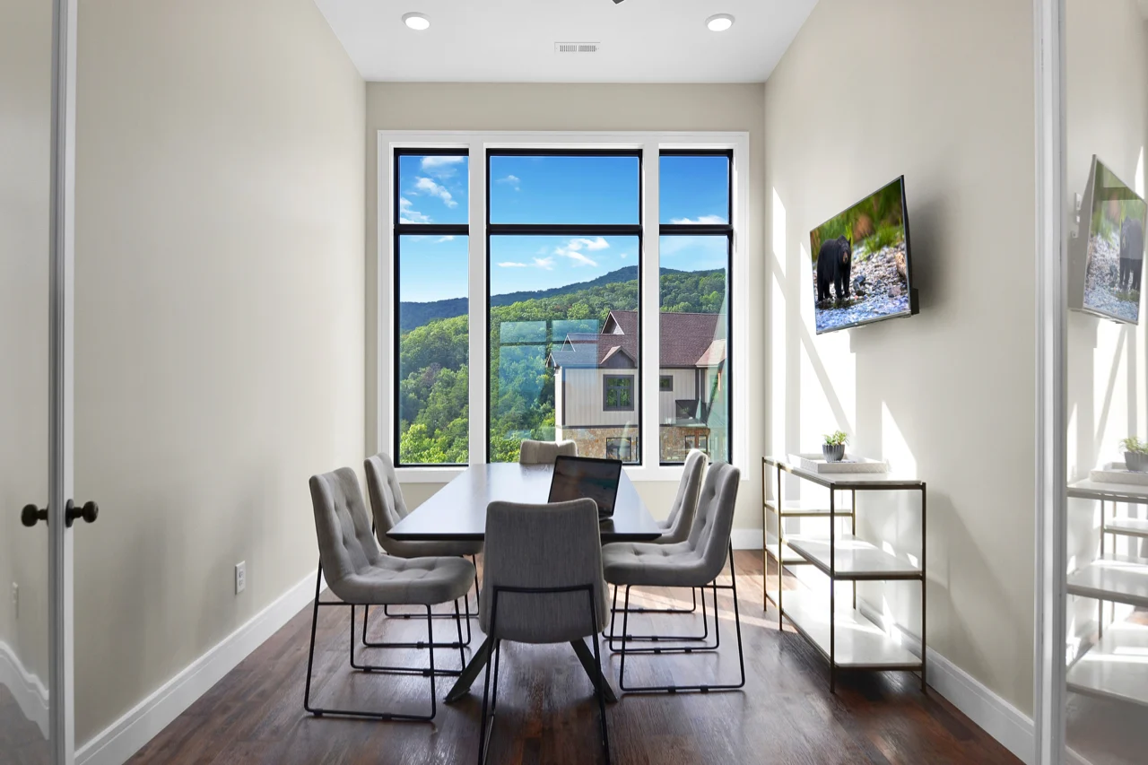 Summit 85 dedicated conference space — one of the only cabins in the Smoky Mountains with a proper meeting room
