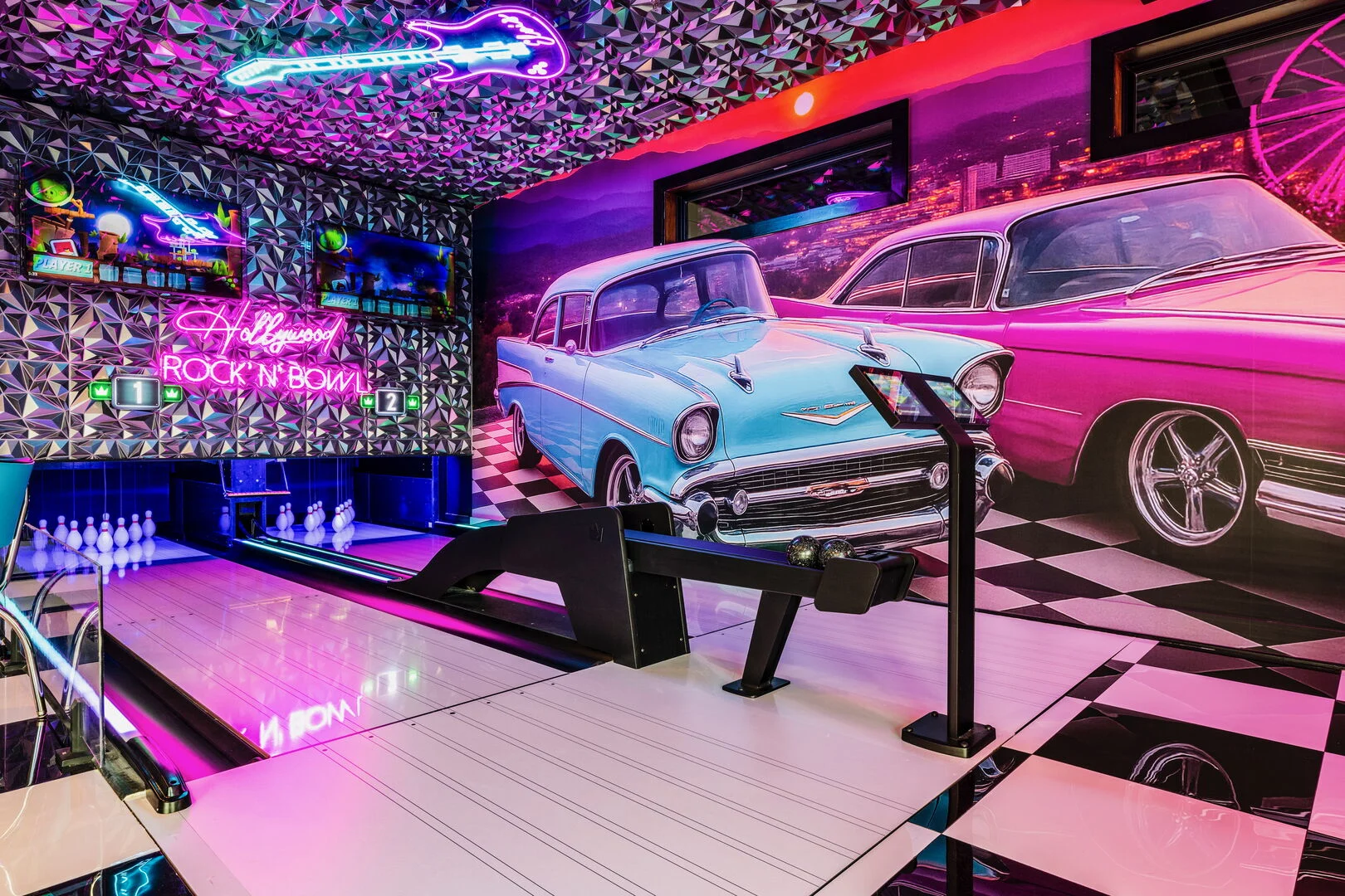 Duckpin bowling alley at The Grande Majestic 50s retro game room