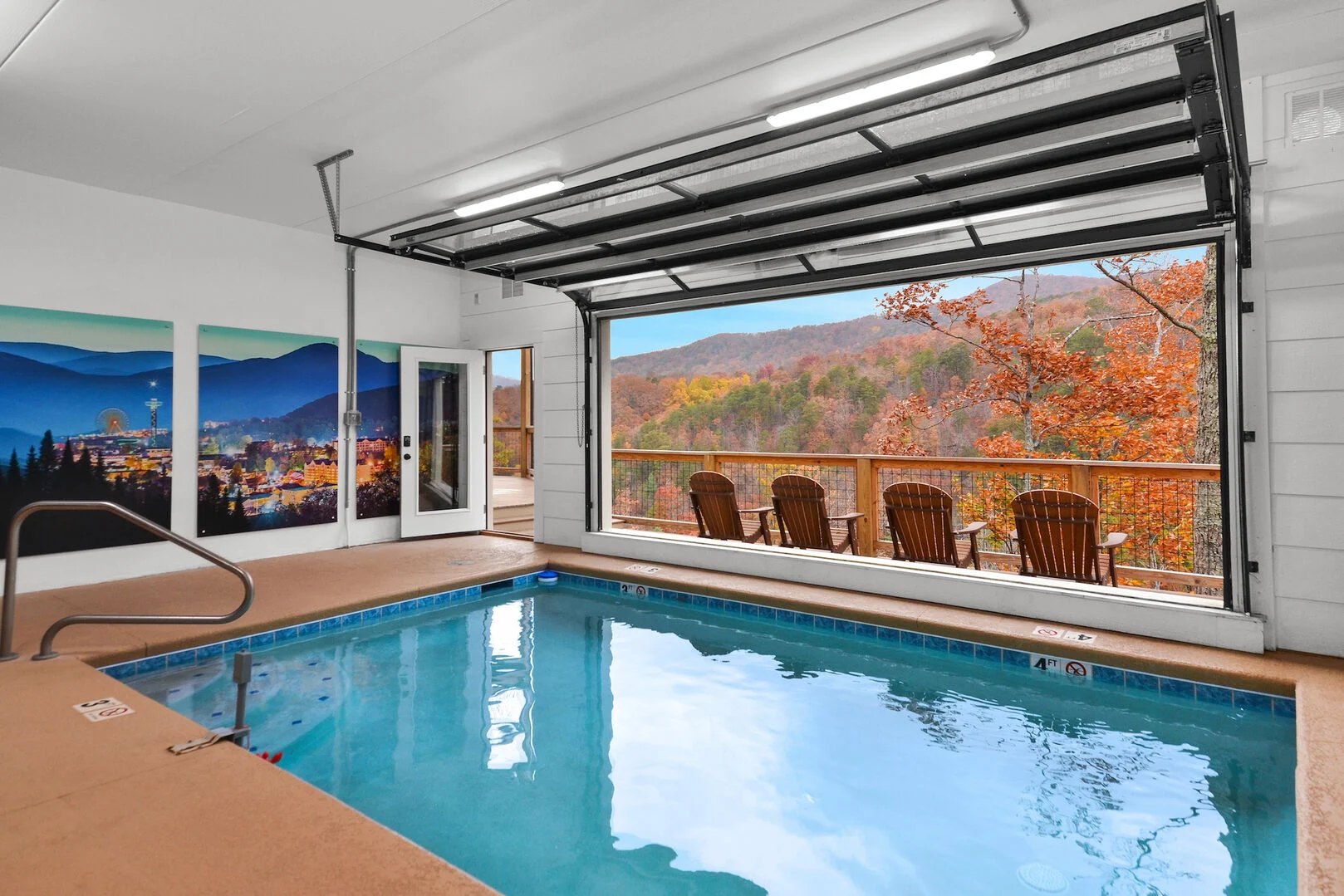 Smoky Mountain Masterpiece indoor pool — elevator-accessible luxury cabin The Summit on Bluff Mountain