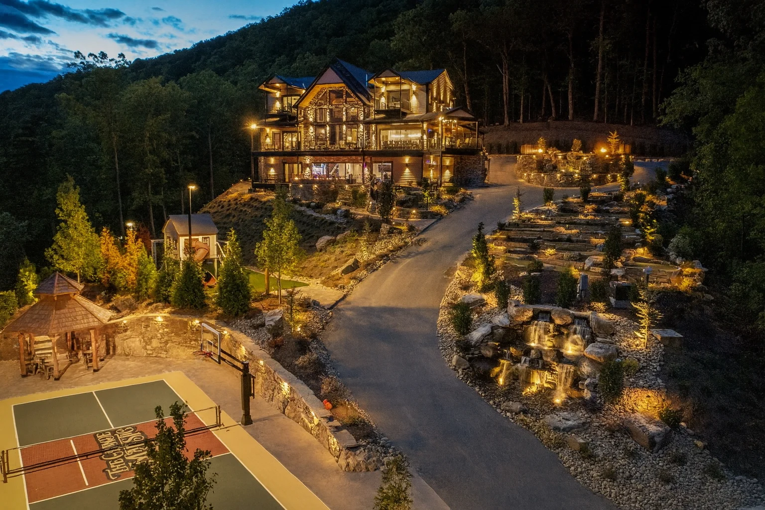 The Grande Majestic exterior — mountaintop luxury estate sleeping 40 guests
